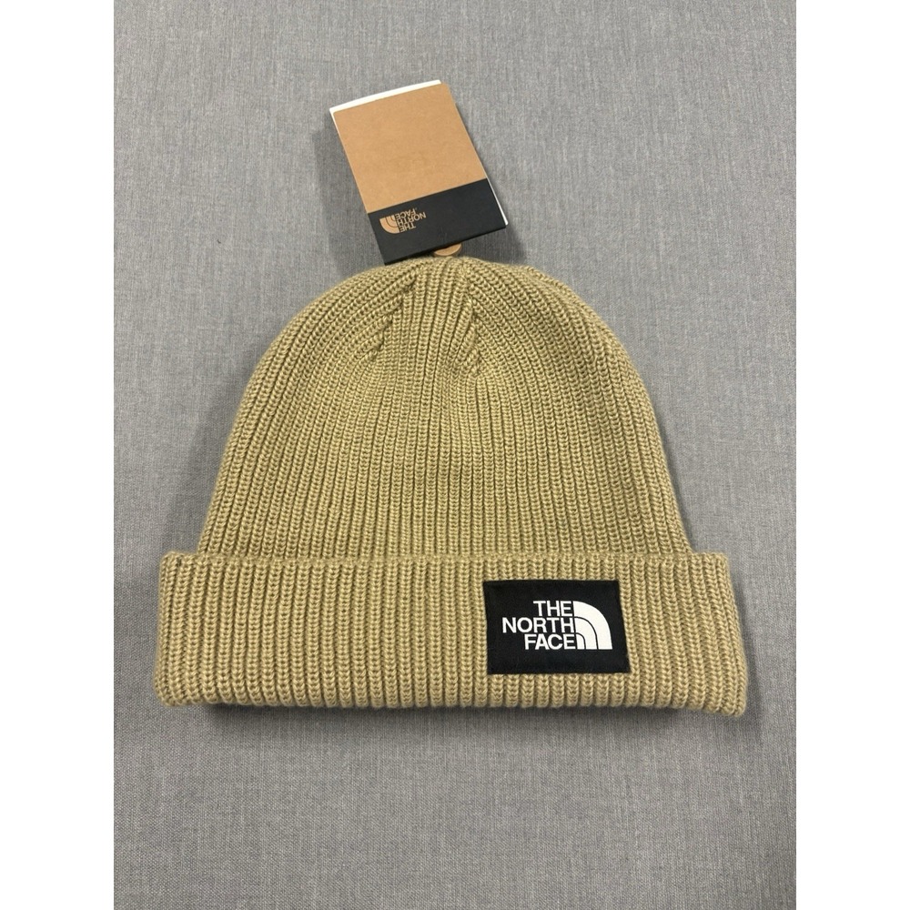 The North Face Unisex Salty Lined Beanie Khaki Stone One Size Cuffed Knit NWT